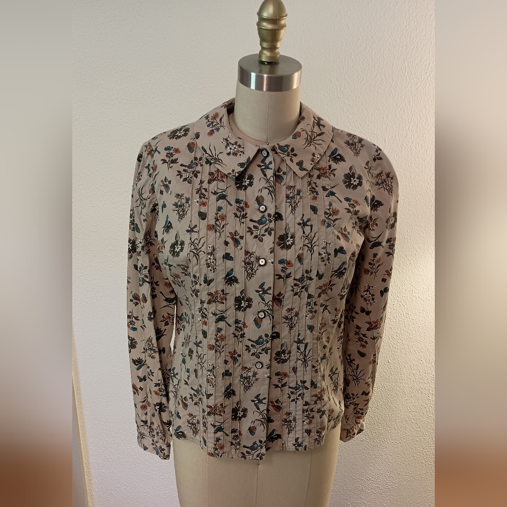 Handmade Vtg Cottagecore Pleated Button-Up